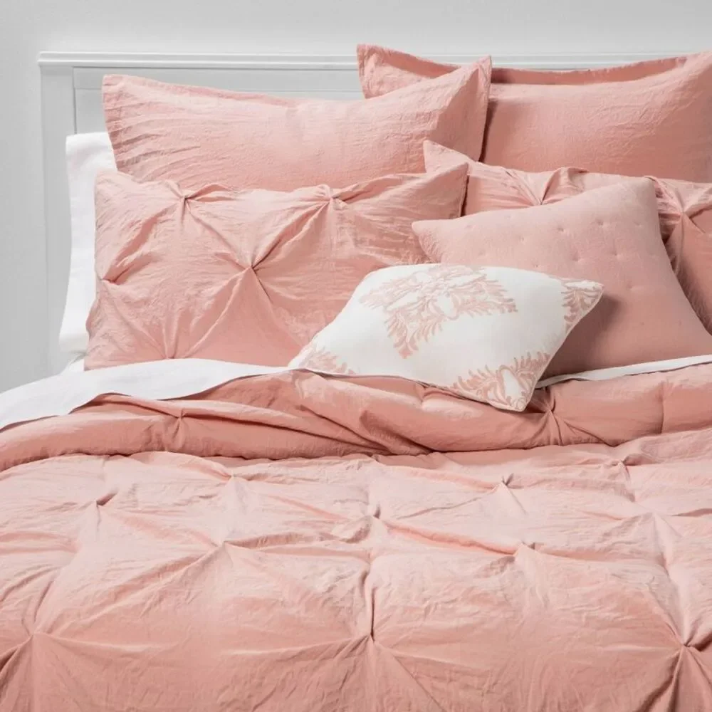 8pc King Pinch Pleat Comforter Set Blush - Polyester Machine Washable